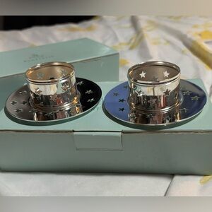 PartyLite Glowing Star Gift Set of two silver votive or tea light holders NIB